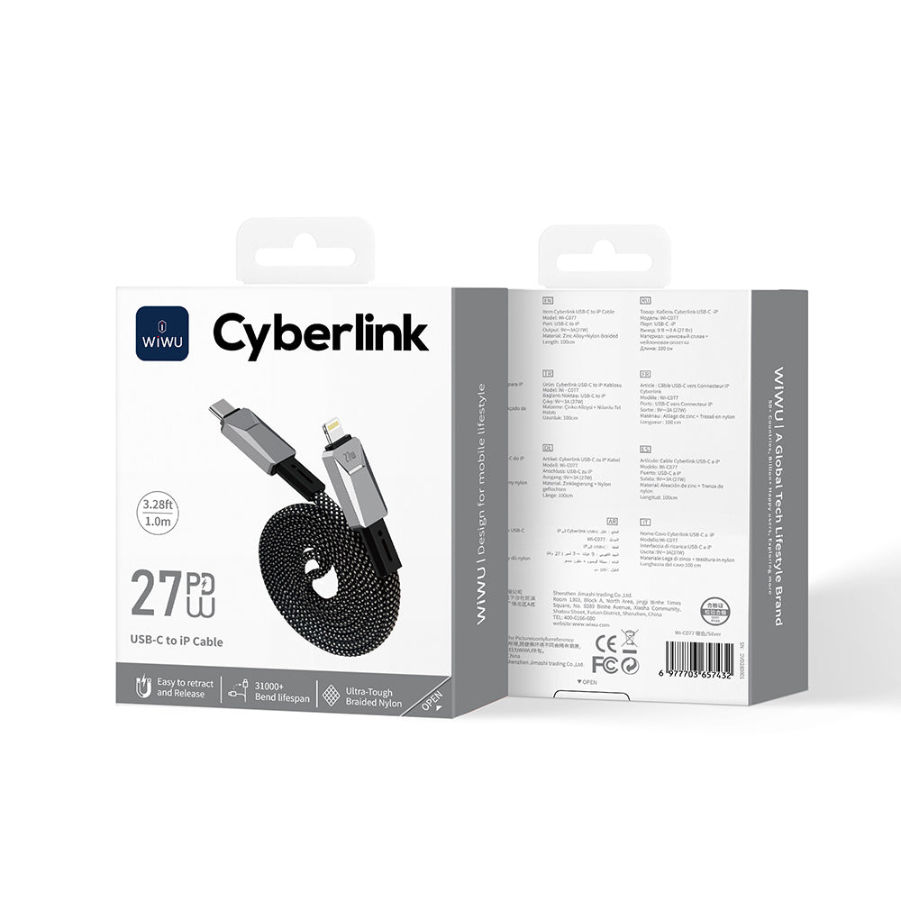 Wiwu Wi-C077 Cyberlink Serisi Type-C to Lightning Hızlı Şarj Özellikli Data ve Şarj Kablosu 27W 1M Wiwu Wi-C077 Cyberlink Serisi Type-C to Lightning Hızlı Şarj Özellikli Data ve Şarj Kablosu 27W 1M
